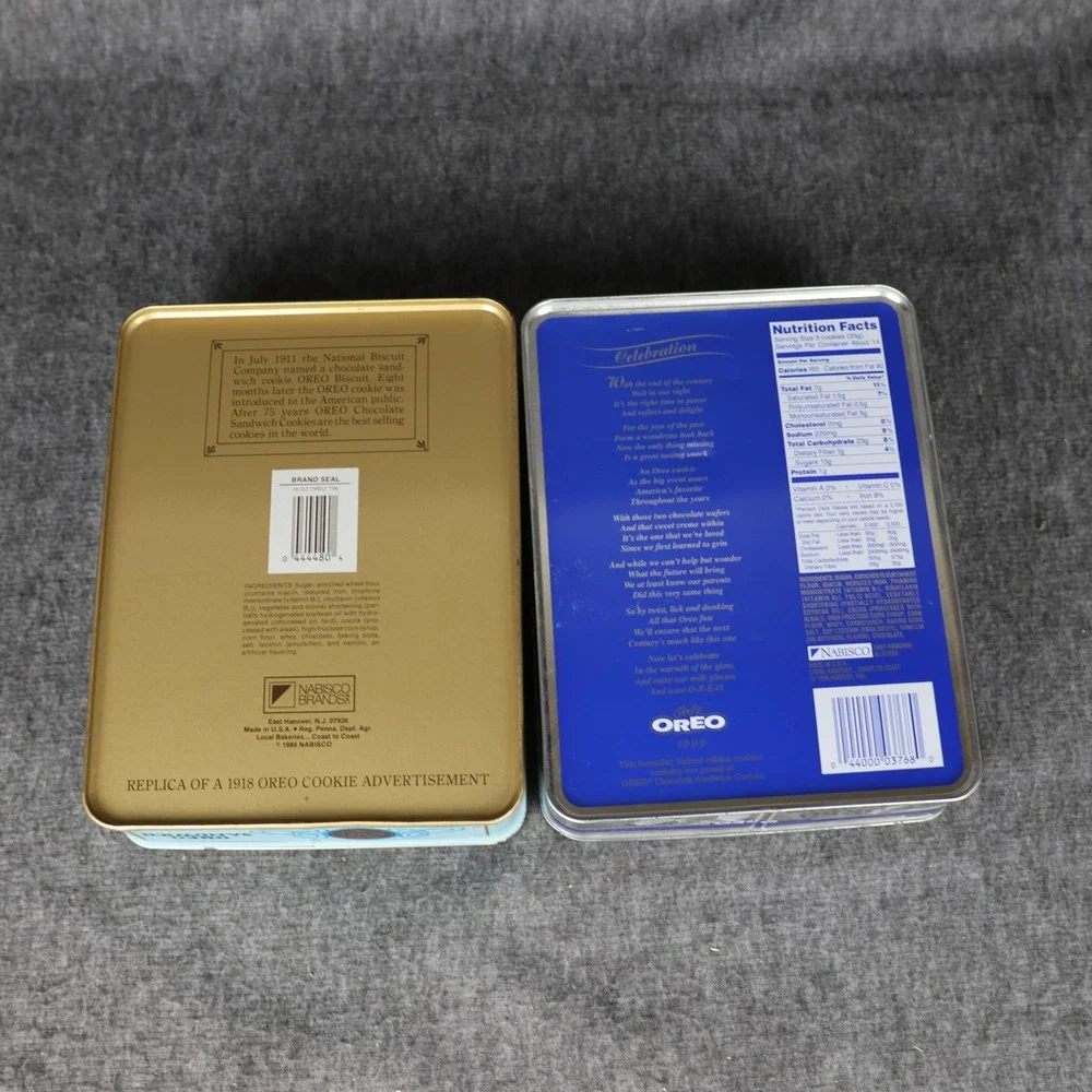 Oreo Sandwich Cookie Tin Canisters Set Of 2 Blue 1918 1999 Commemorative